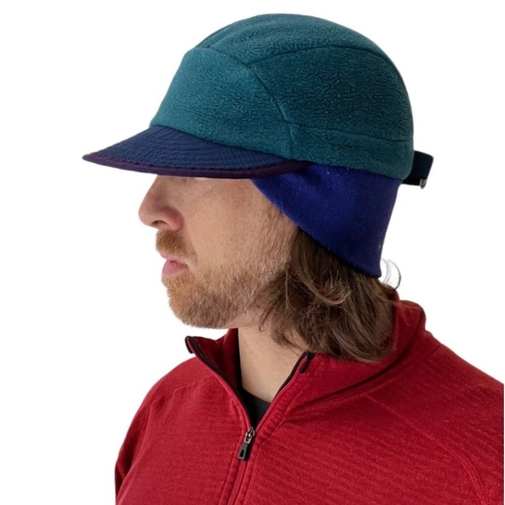 Vintage Patagonia Fleece Duck Billed Cap 1990's Green Teal Blue Size Large